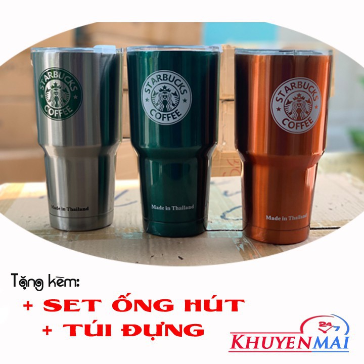 Ly giữ nhiệt Thái Lan 900ml nắp chống tràn + tặng kèm bộ phụ kiện 2 ống hút , cọ rửa và túi đựng thời trang