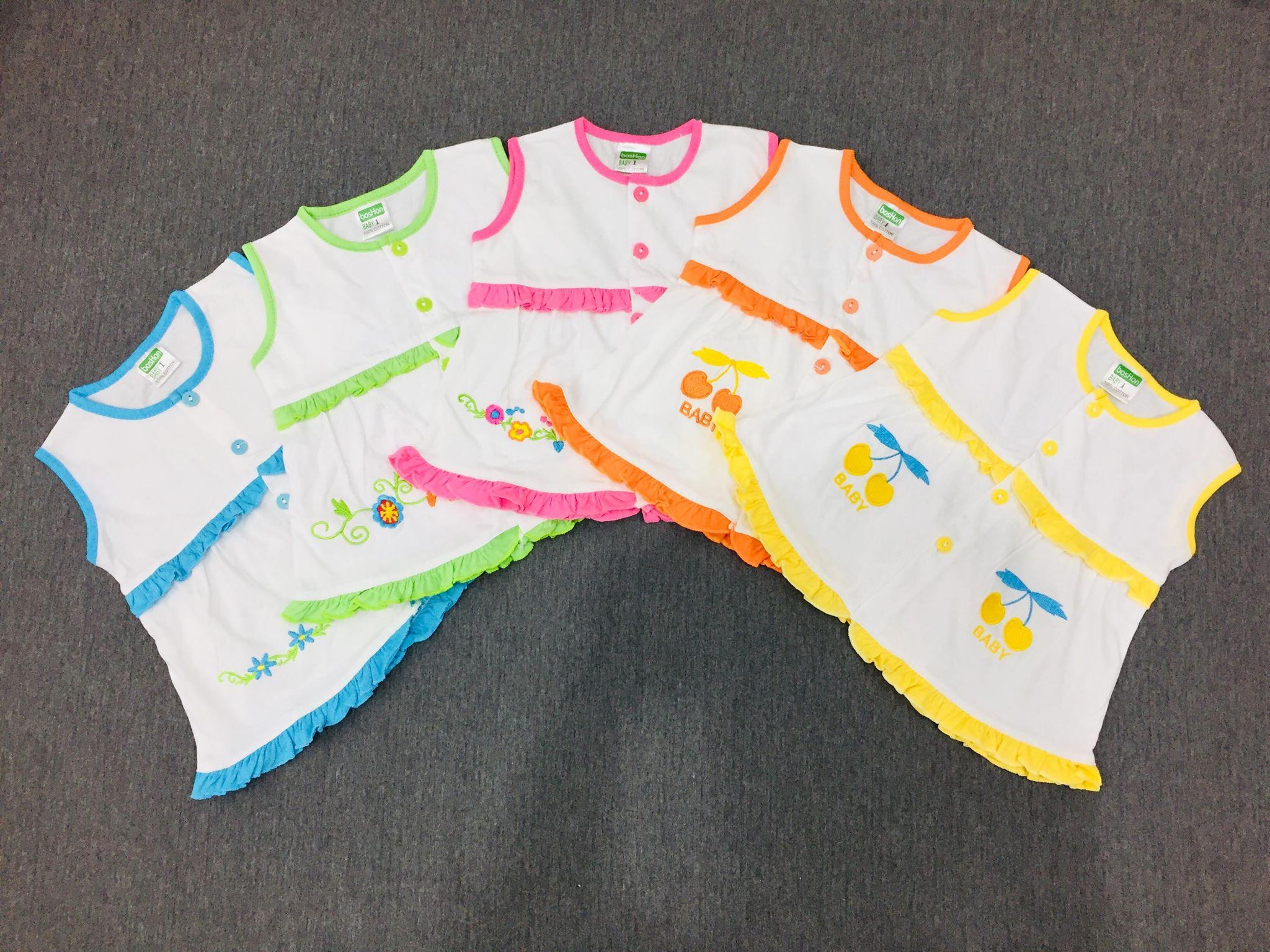Combo 05 áo sát nách nút thêu cao cấp cho bé gái 3-17kg
