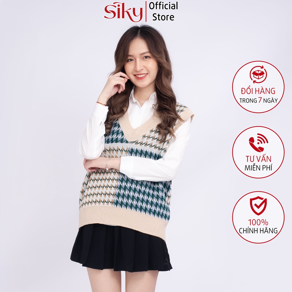 Áo gile nữ SIKY chất len hàn dày dặn họa tiết ziczac siêu xinh - Len01