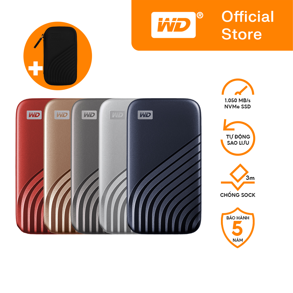 Ổ cứng di động SSD Western Digital WD My Passport USB 3.2 Gen 2 - 500GB/1TB/2TB - Bảo Hành 5 Năm - Chính Hãng - Tặng Hộp Đựng Chống Sốc
