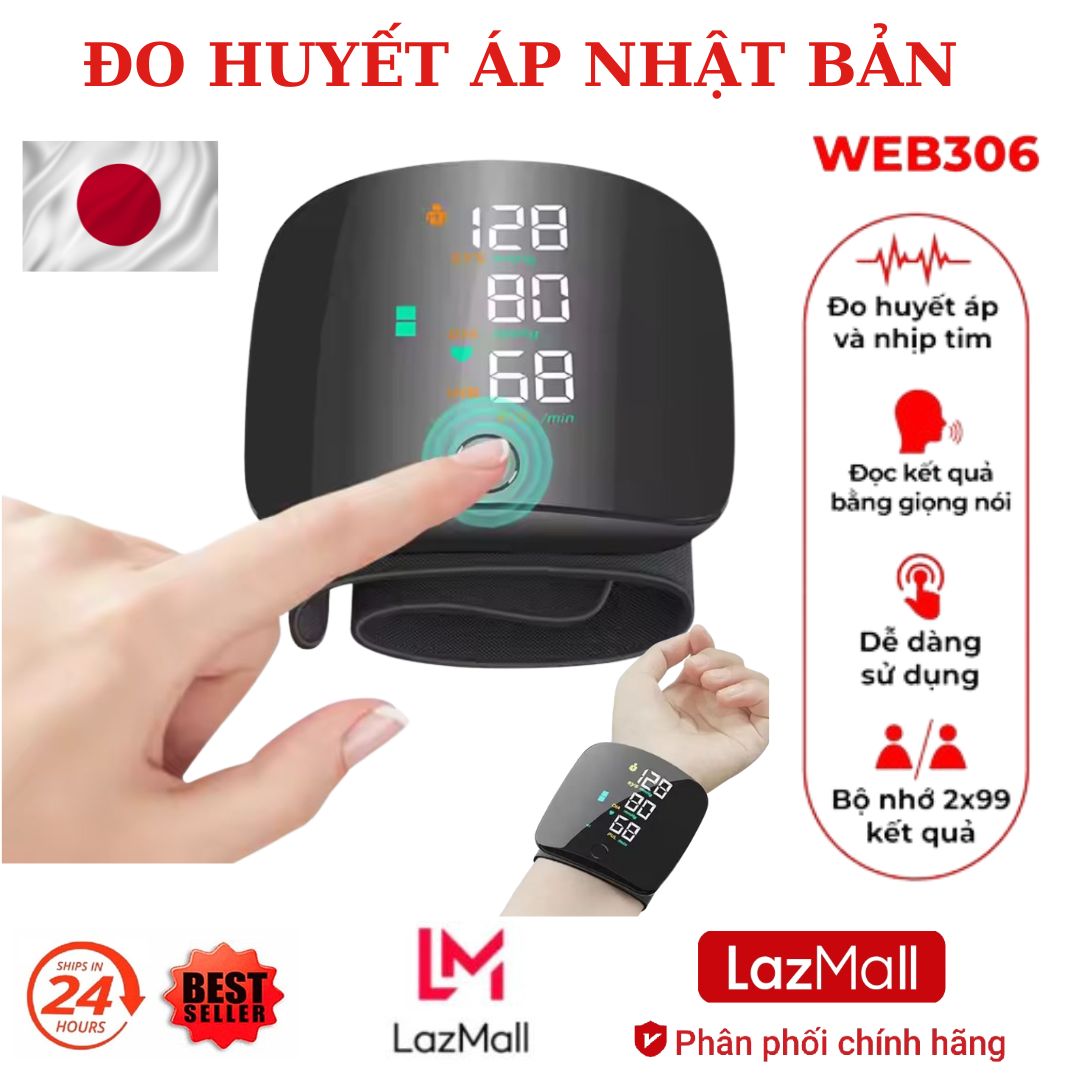 LazMaII Máy Đo Huyết Áp Okato Japan Nhật Bản, Máy Đo Huyết Áp Cổ Tay WEB-306, Máy Đo Huyết Áp Tự Động Cảnh Báo Huyết Áp  Màn Hình Led Theo Màu Sắc Công Nghệ Tự Động Đo Chính Xác Kết Quả, Dễ Sử Dụng Phù Hợp Cho Người Cao Tuổi Bảo Hành 1 Đổi 1