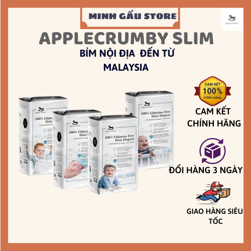 Tã/bỉm dán/quần applecrumby malaysia cao cấp dòng slim nb4/s24/m42/l36/xl24/m22/l20/xl18/xxl16_minh gấu store