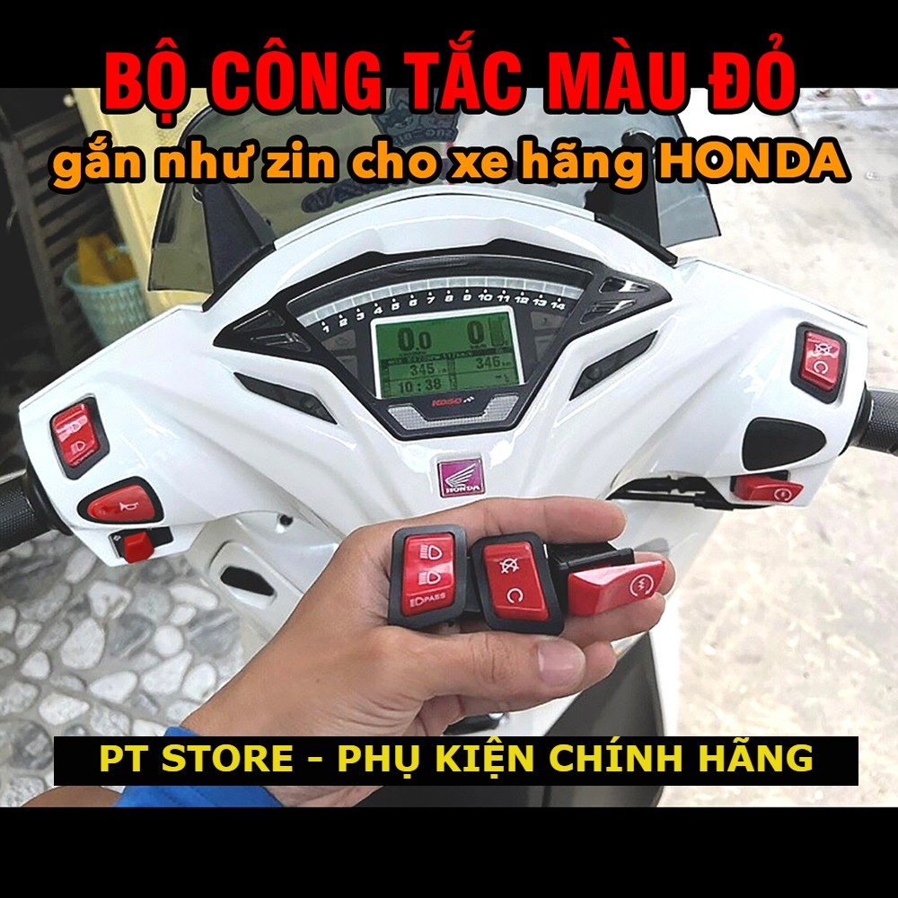 Full nút công tắt đỏ SH Wave Vision - Gồm nút đề, nút tắt máy 3s, nút kèn, nút passing dành cho các dòng xe máy honda