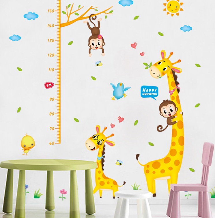 Decal dán tường Thước đo hươu và các bạn - T12 -vivadecal