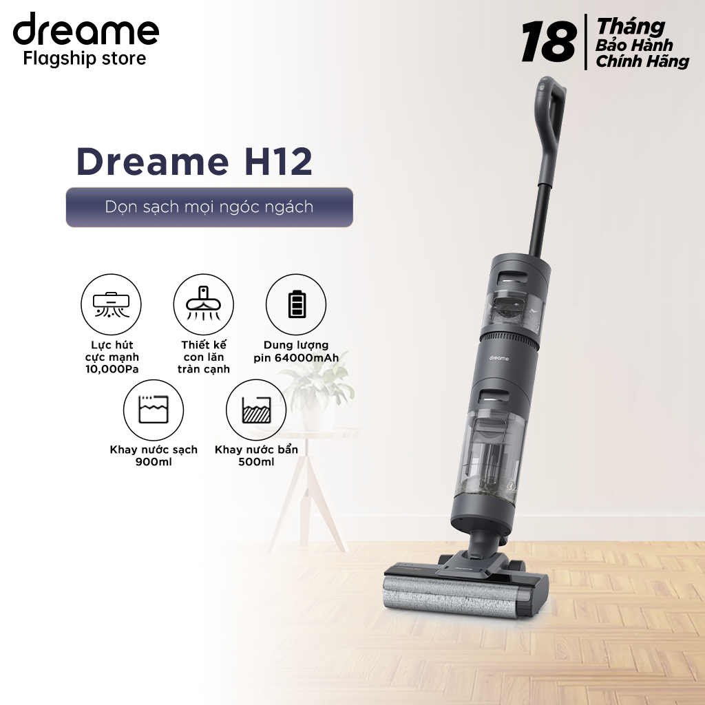 Máy lau sàn hút bụi thông minh không dây cầm tay dreame h12 - lực hút 10.000 pa - bản quốc tế - bảo hành 18 tháng