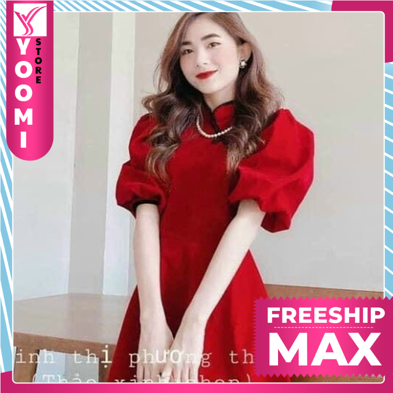 Đầm nữ tay phồng tiểu thư cổ tàu thời trang yoomi
