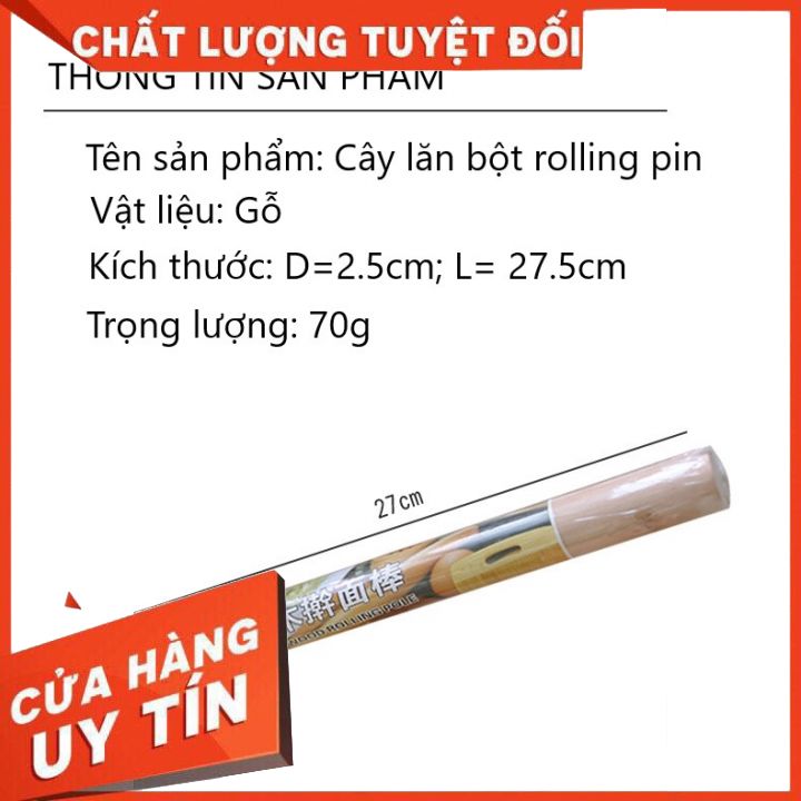 Cây lăn bột , cây cán bột bằng gỗ dài 28cm - Rolling pin