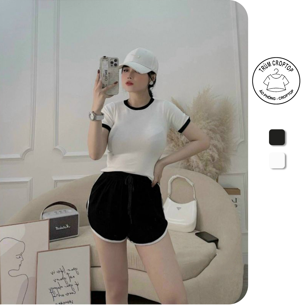 Áo thun basic phối viền Trùm Croptop kiểu dáng ôm body từ 40 -55kg