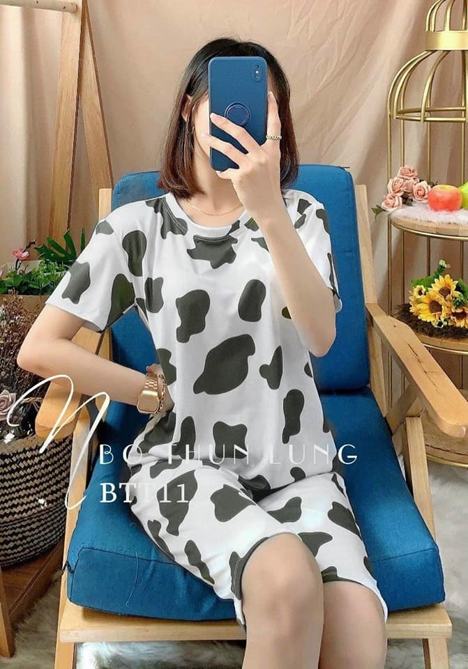 [HCM]Set Đồ Bộ Ngố Họa Tiết Bò Sữa ( 40~72kg) - Hàng Y Hình