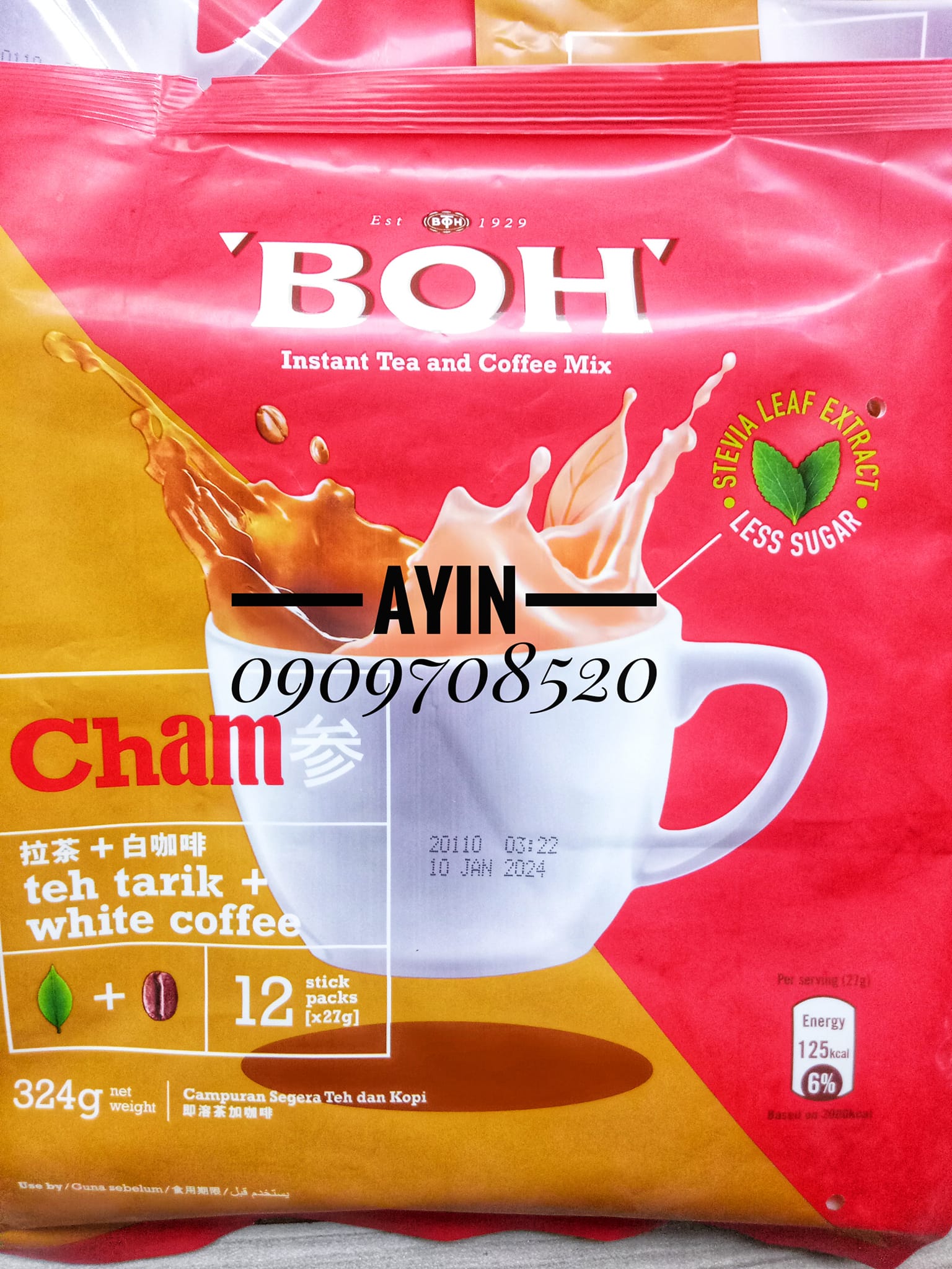 Trà sữa boh mix cà phê trắng boh cham teh tarik + white coffee