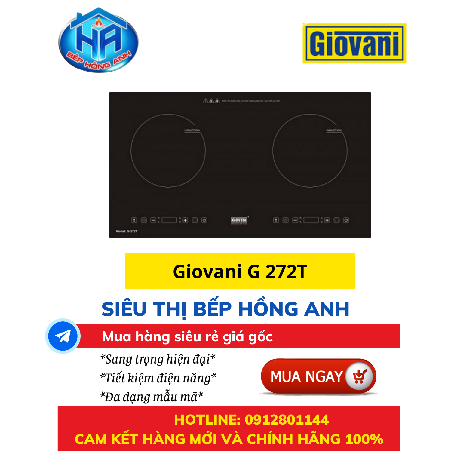 Bếp điện từ nhập khẩu chính hãng Giovani G-272T - Thiết bị bếp Hồng Anh