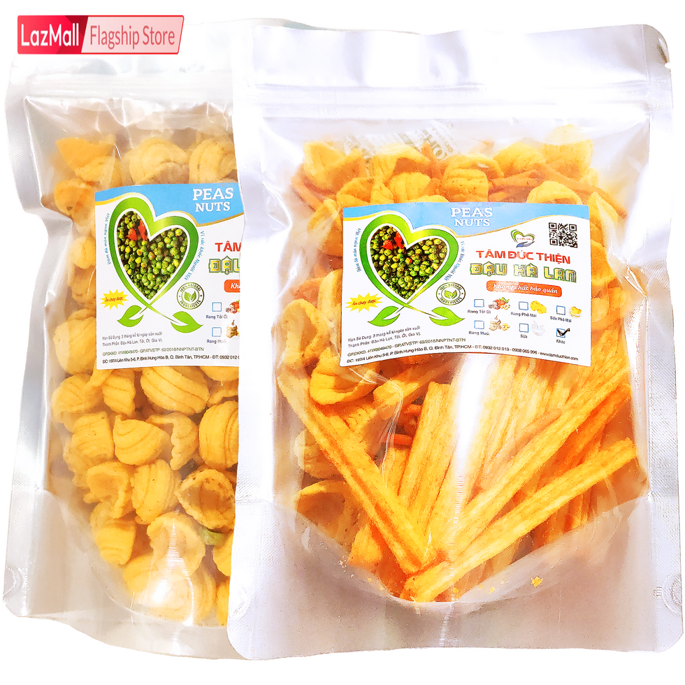 Combo 2 Túi: Bánh Vỏ Sò Đậu Hà Lan và Túi ZIP Bánh Thập Cẩm Tứ Quý: Khoai Tây Phô Mai Que Vỏ Sò Bim Bim Đậu Hà Lan Túi ZIP 205GR Tâm Đức Thiện Thực Phẩm Đóng Gói Đóng Hộp Ăn Liền đồ ăn vặt Lazada bánh kẹo quà Tết
