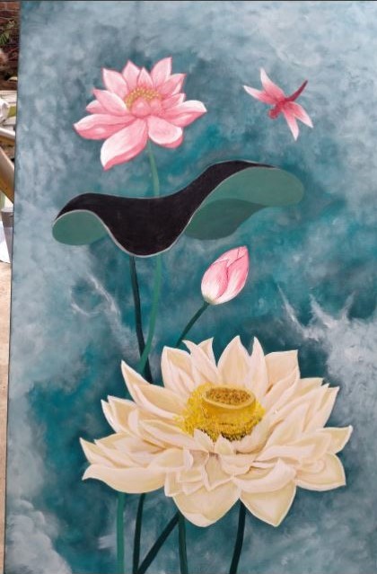 Tranh sen sáng tác - kích thước vải: 40x60cm