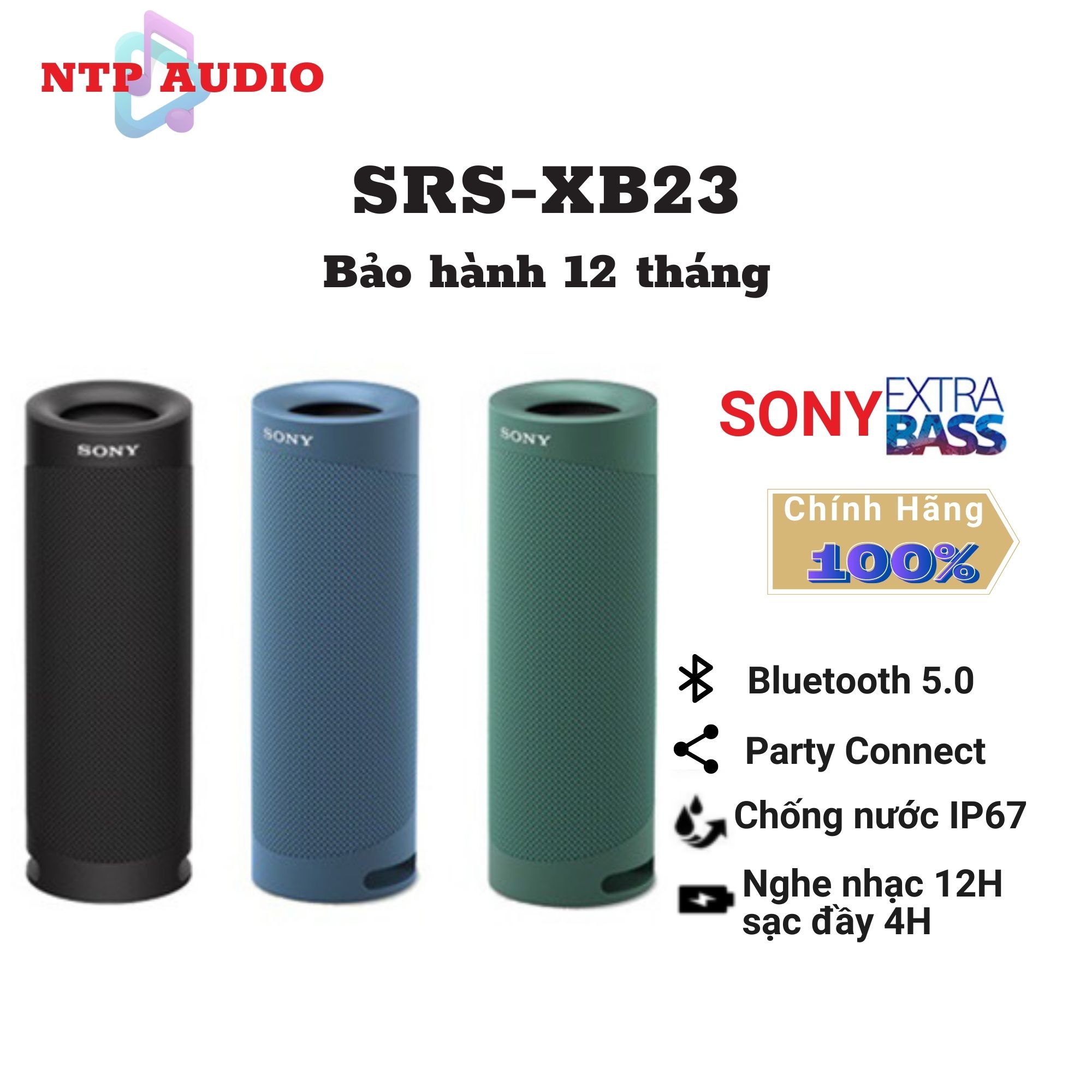 Loa bluetooth di động sony srs-xb23 | kháng nước ip67 - pin 12 giờ - siêu nhẹ - extra bass| new, fullbox- bh 12 tháng