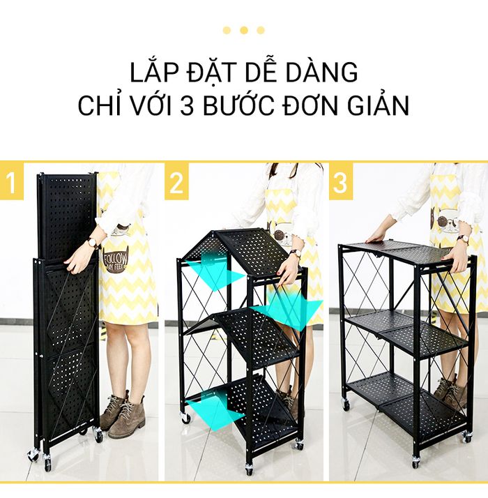 [RẺ VÔ ĐỊCH]Kệ Để Đồ Gấp Gọn Đa Năng-Kệ Để Lò Vi Sóng-Kệ Đa Năng 3-4-5 tầng Có Bánh Xe