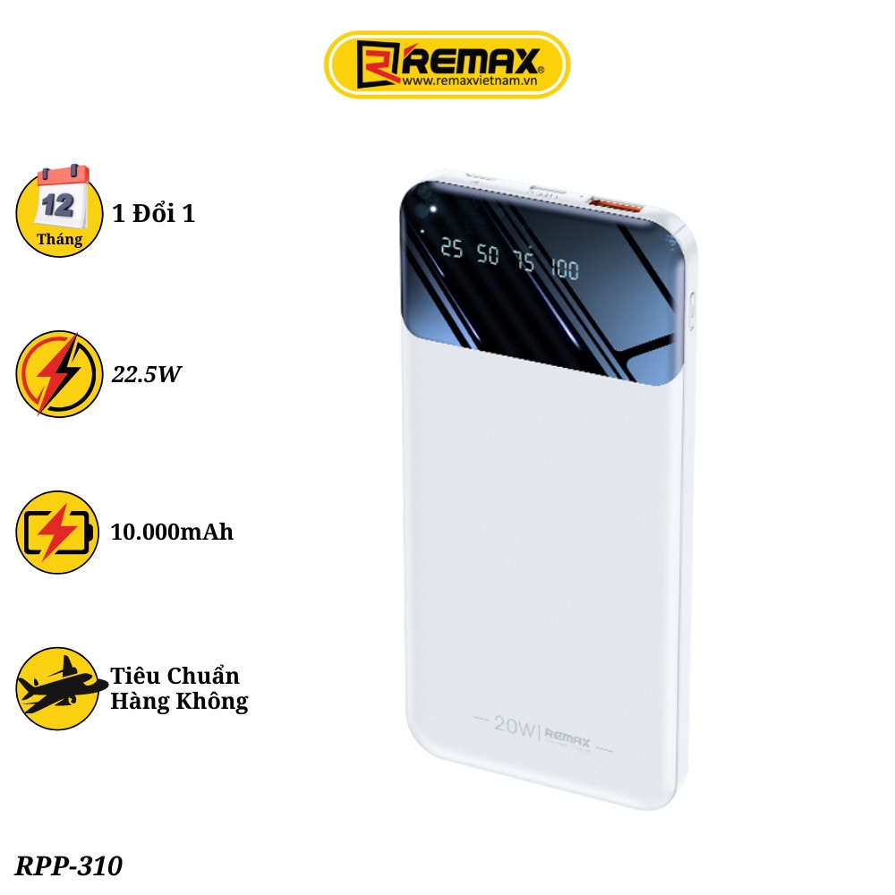 Sạc dự phòng siêu nhanh pd 22.5w,pin sạc dự phòng 10.000mah cao cấp, chính hãng,,pin sạc dự phòng chính hãng,pin sạc dự phòng 10000mah pd 20w remax rpp-502- hàng chính hãng.