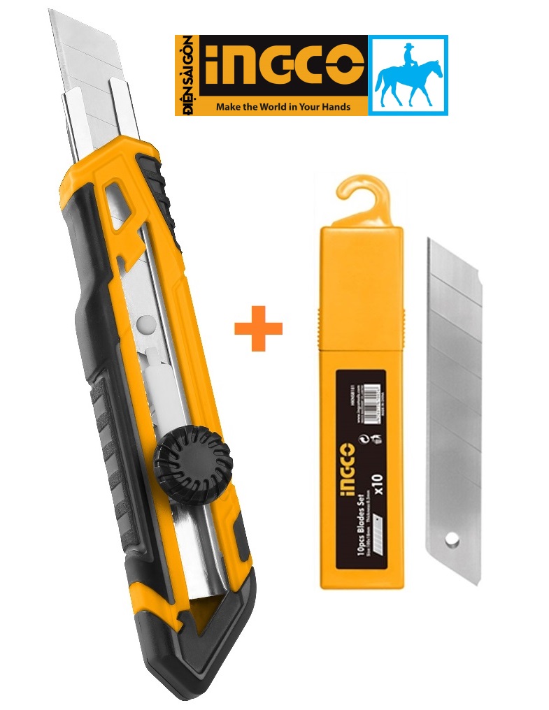 Bộ dao rọc giấy và hộp 10 lưỡi dao tolsen ingco