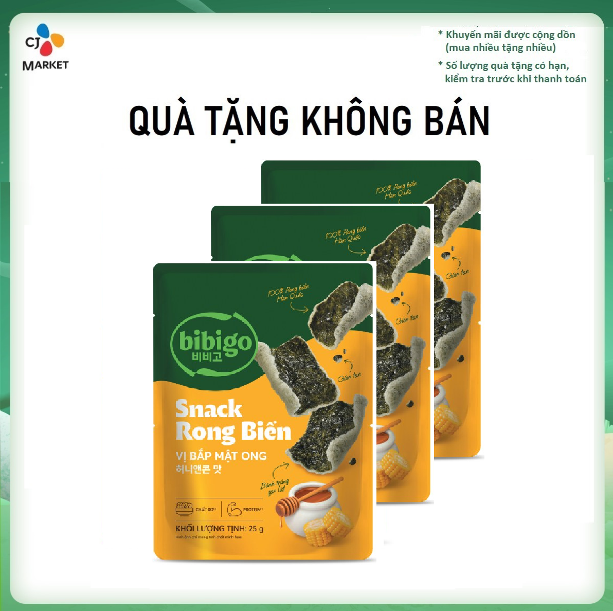 Combo 3 gói Snack rong biển Bibigo vị Bắp Mật ong