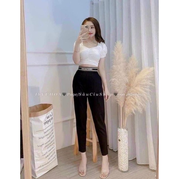 Quần dáng baggy phối nhiều cạp chữ vải umi hàn cao cấp không xù lông-xưởng may thuvu