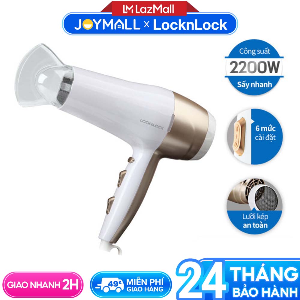 Máy sấy tóc Lock&Lock ENA136WHT 2000w bảo hành 24 tháng đầu xoay 360 độ 2 mức tốc độ và 3 cài nhiệt nóng lạnh mát JoyMall