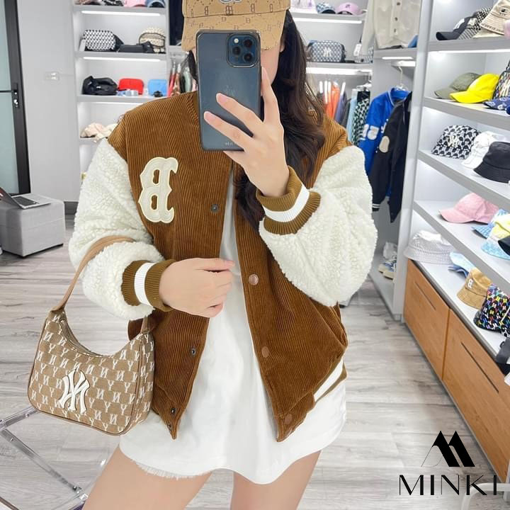 Áo khoác bomber thể thao chữ b - chất liệu nỉ nhung cao cấp - màu nâu tây
