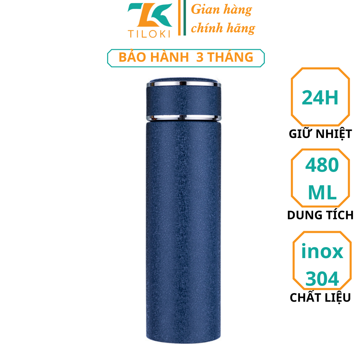 Bình giữ nhiệt inox giả da chống xước TiLoKi TGN04 dung tích 480ml giữ nhiệt 24h - Bình giữ nhiệt mini lõi inox 304 cấu tạo 6 lớp - bình giữ nhiệt inox 304 - bình giữ nhiệt học sinh, người đi làm, mang đi du lịch