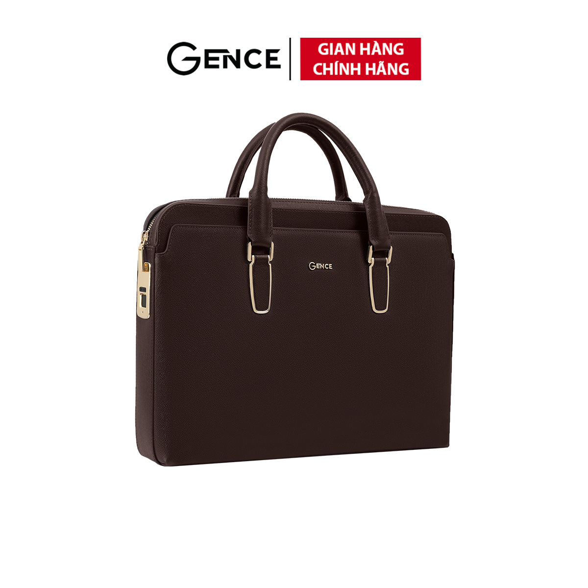 Cặp Xách Da Nam Túi Xách Doanh Nhân GENCE GLX02 Da Bò Khóa Vân Tay Cao Cấp Màu Nâu