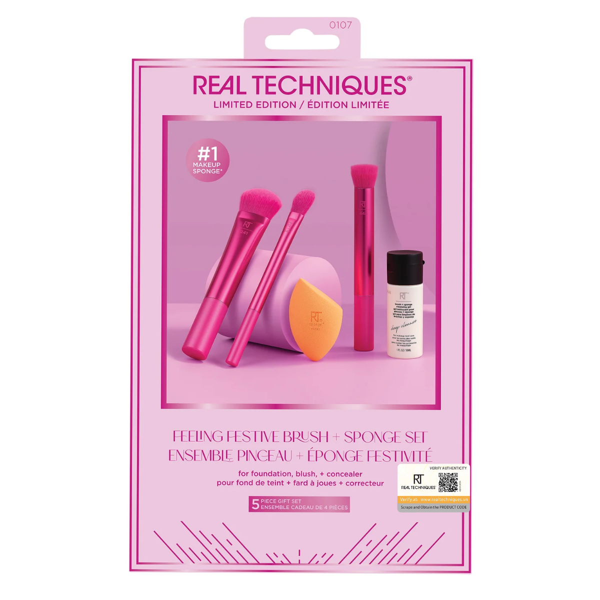 Bộ cọ trang điểm Real Techniques limited edition feeling festive brush + sponge Set
