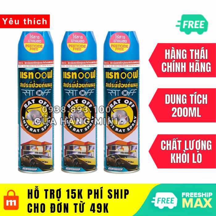 Combo 3 chai xịt đuổi chuột rat off - anti rat spray thai lan 200ml