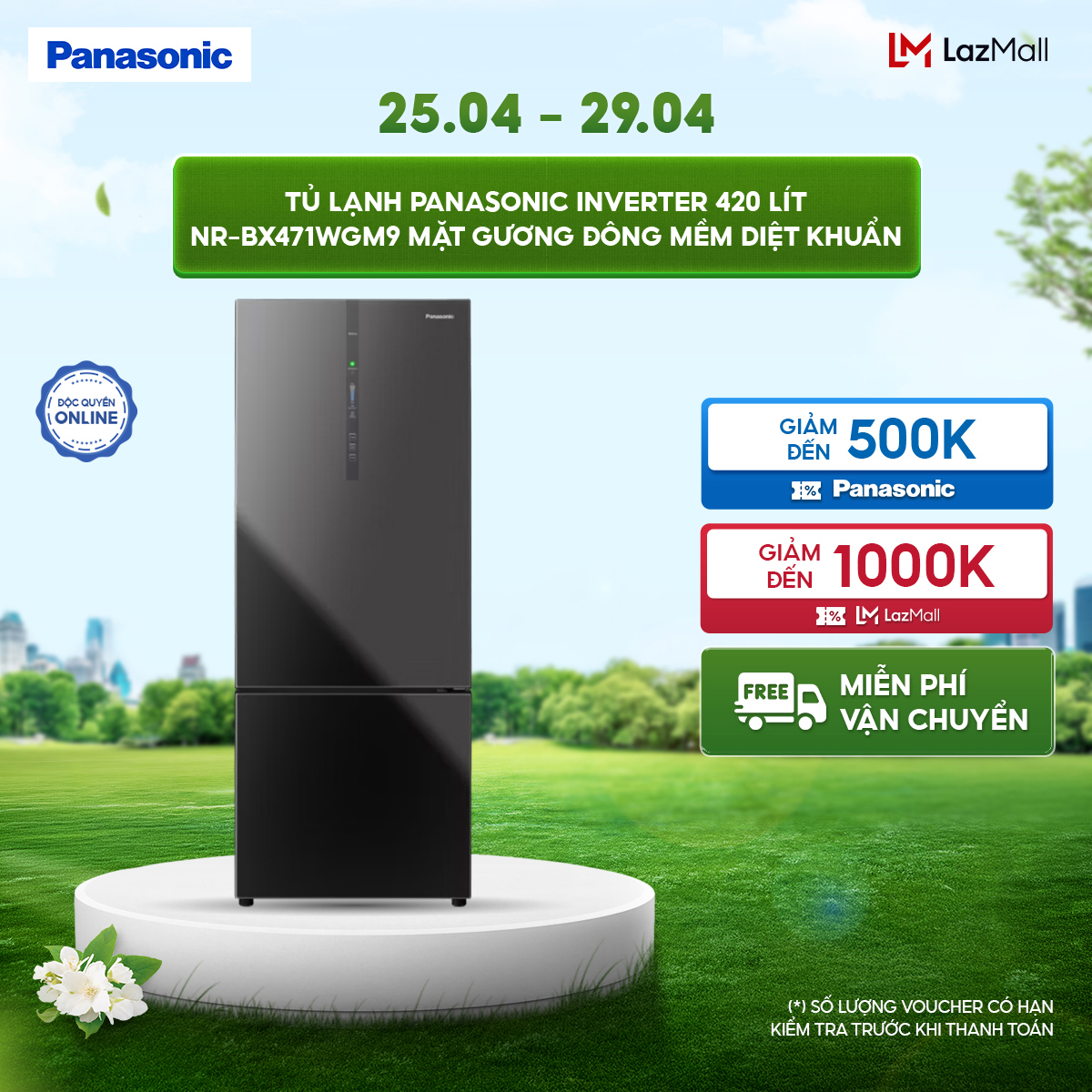 [ GIAO SAU 04/05] Tủ lạnh Panasonic Inverter 420L NR-BX471WGM9 Ngăn đông mềm Mặt gương