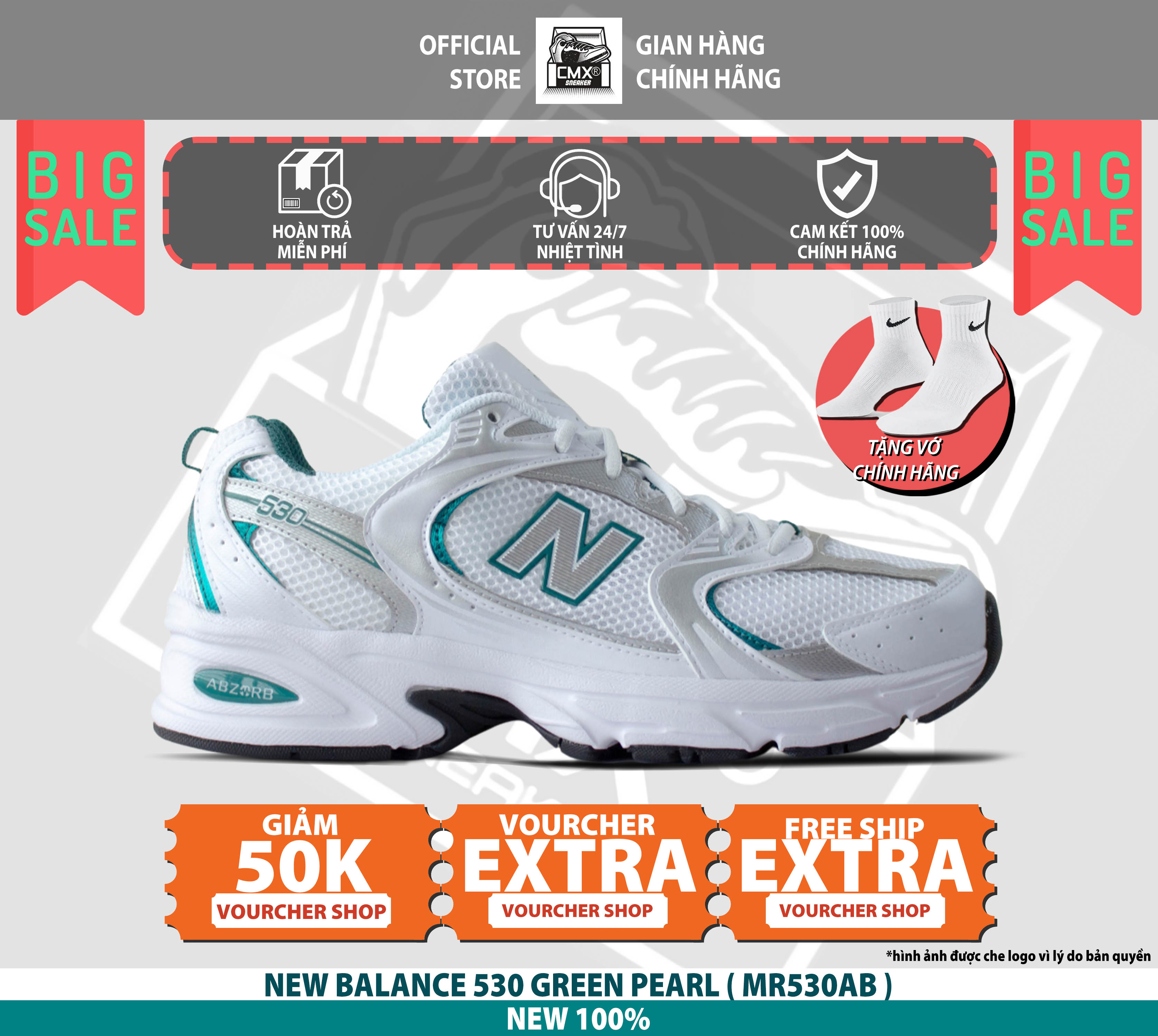 😘 giày new balance 530 green pearl silver - authentic 100%