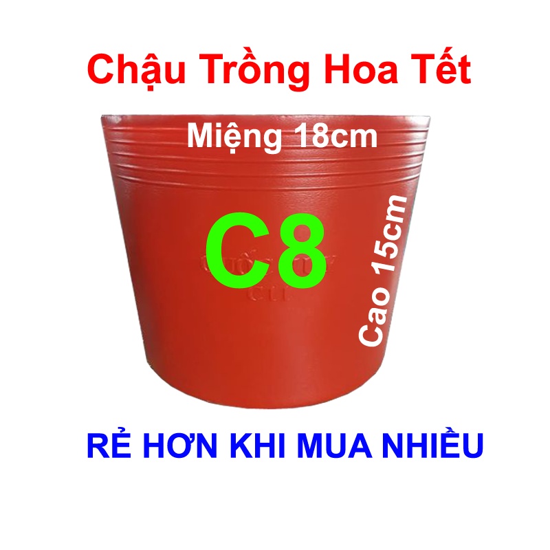 Chậu nhựa đỏ C8 trồng hoa Vạn Thọ Tết, trồng rau, trồng cây