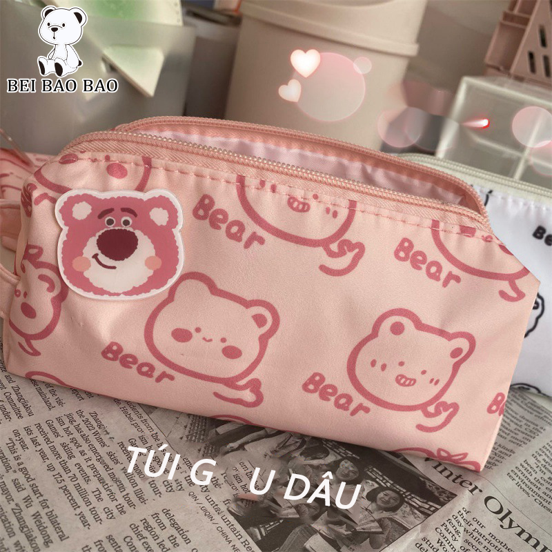 Bei BaoBao Baohộp bút gấu dâu  túi gấu dâu Hộp bút chì dây kéo Hộp Bút Chì Gấu dâu dễ thương phong c
