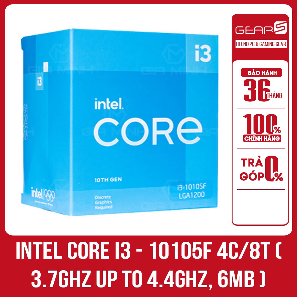 BỘ VI XỬ LÝ CPU INTEL CORE I3 - 10105F 4C/8T ( 3.7GHZ UP TO 4.4GHZ, 6MB ) - BẢO HÀNH 36 THÁNG
