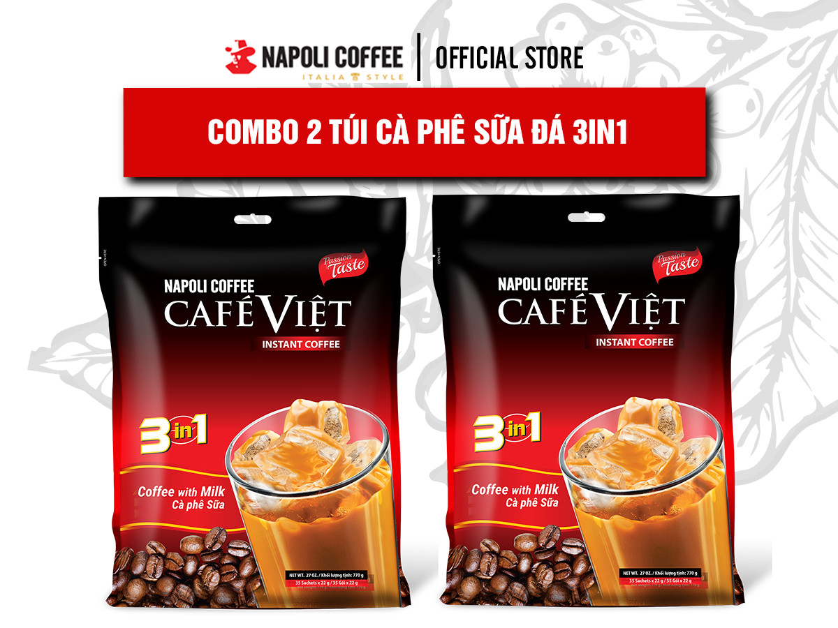 [Hỏa tốc 2h] [Combo 2 Túi lớn] Cà phê sữa đá hòa tan 3in1 Napoli Coffee 35 gói x 22g - Cafe từ Robusta/Arabica hạt sạch [Freeship Max]