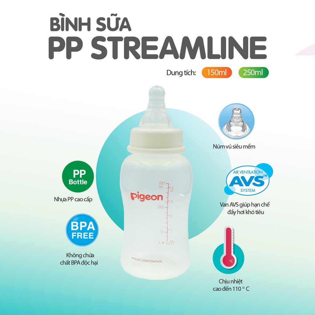 (Chính Hãng) Bình sữa Pigeon Streamline 150ml & 250ml Cho Bé