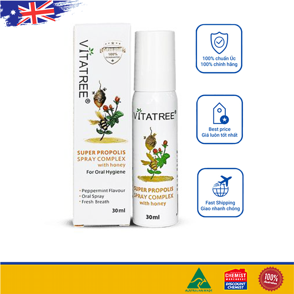 Xịt keo ong Vitatree Super Propolis Spray with Honey 30ml