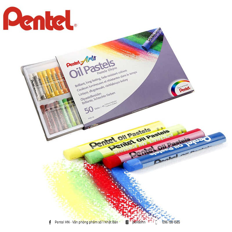Sáp màu dầu pentel oil pastel 50 màu phn-50 | màu sắc tươi sáng | an toàn không độc hại