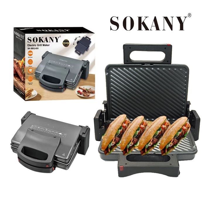 Máy kẹp nướng bánh mì, ép bánh mỳ sokany sk-855 2000w hàng chính hãng