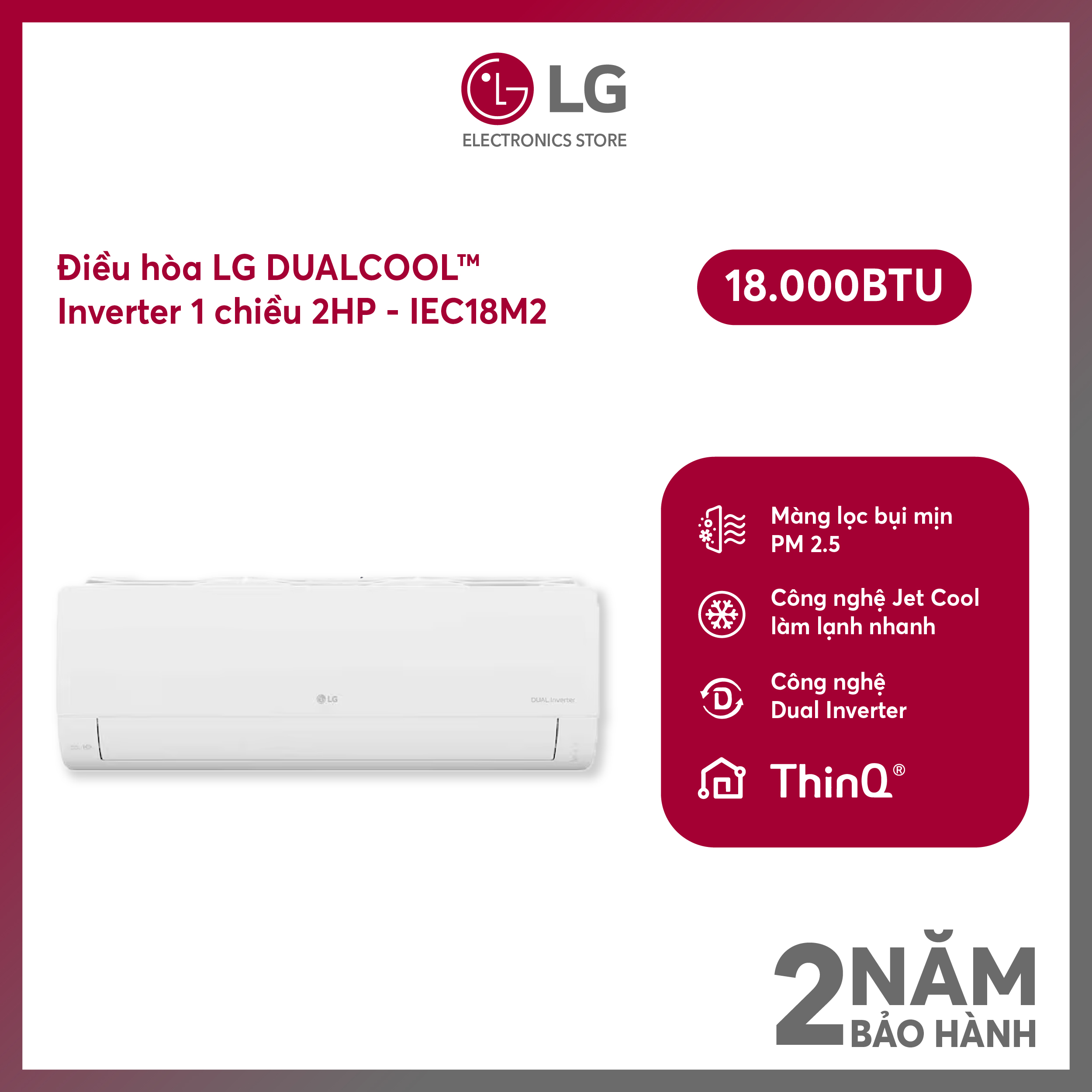 [MODEL 2025][FreeSHIP COD HN + công Lắp nội thành HN] Máy lạnh LG 1 chiều Inverter 18000BTU 2HP IEC18M2