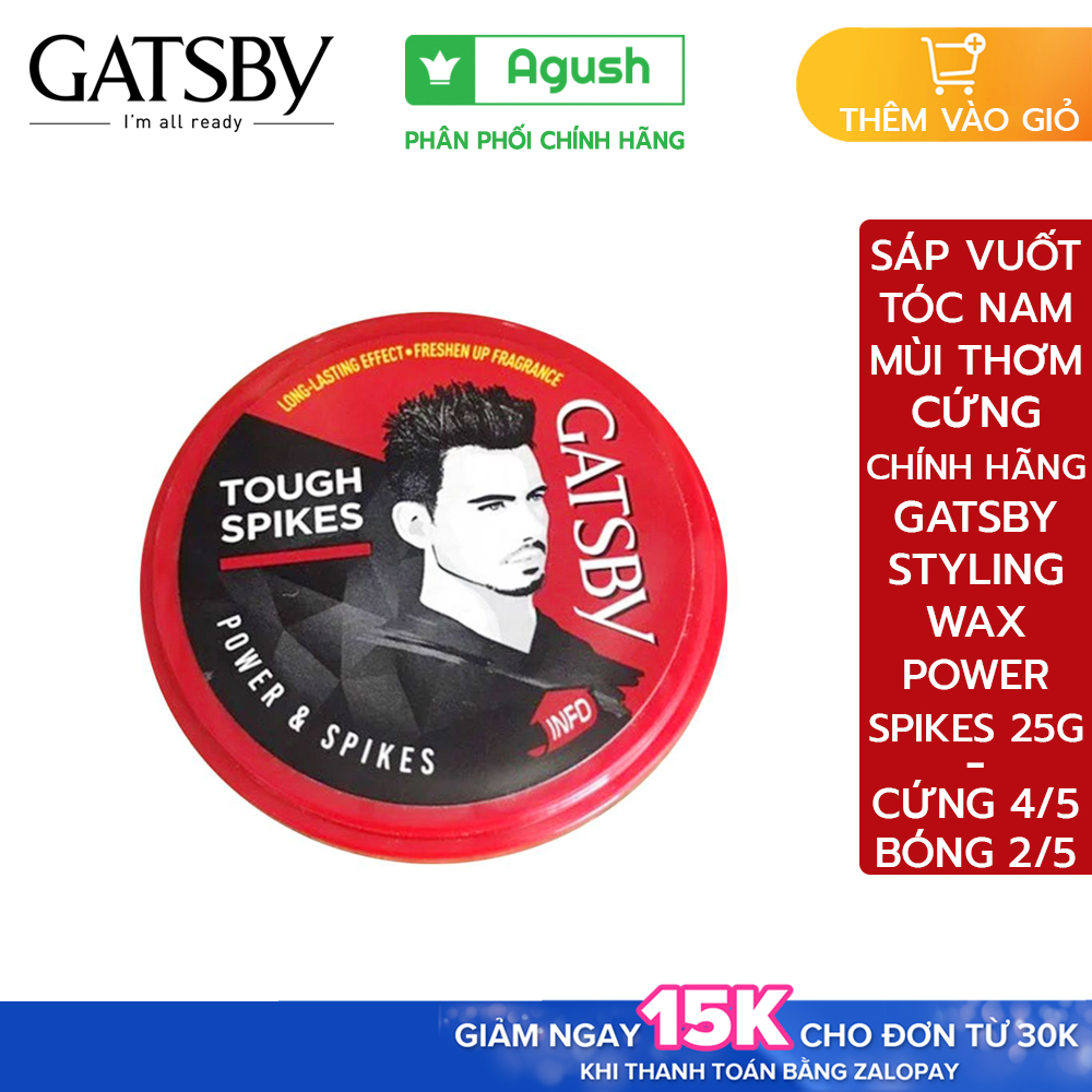 Sáp vuốt tóc nam mùi thơm chính hãng Gatsby Styling Wax Power & Spikes vuốt tóc khô giá rẻ cứng bóng keo tóc hộp sáp lọ mini 25g vuốt tạo kiểu Tough Spikes bôi tạo nếp tóc giữ nếp lâu cho nam gốc nước không bết rửa sạch thơm trái cây