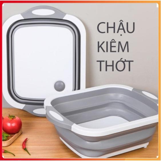 Thớt nhựa kiêm chậu gấp gọn đa năng - Thau kiêm thớt xếp gọn - Thớt nhựa 3in1