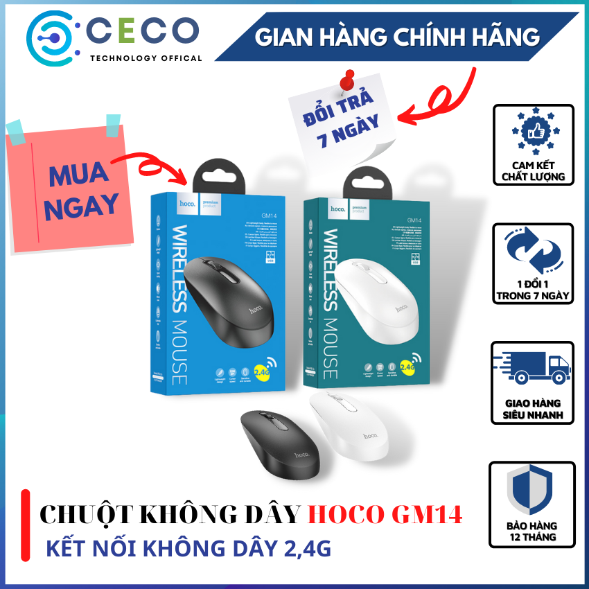 [GIẢM MẠNH] CHUỘT MÁY TÍNH  HOCO GM14 KHÔNG DÂY 2,4Ghz-CECO- SIÊU NHẠY-Dùng cho gia đình-văn phòng-chuột dành cho học sinh-sinh viên - công nhân viên chức.