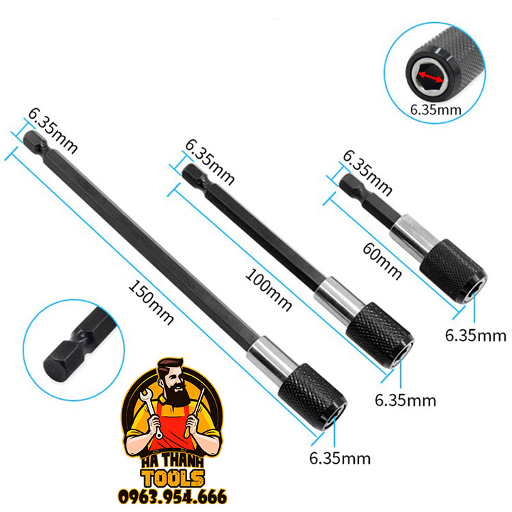 BỘ 3 ĐẦU NỐI TÔ VÍT, BẮN VÍT DÀI 150MM - ĐẦU LỤC GIÁC THAY NHANH