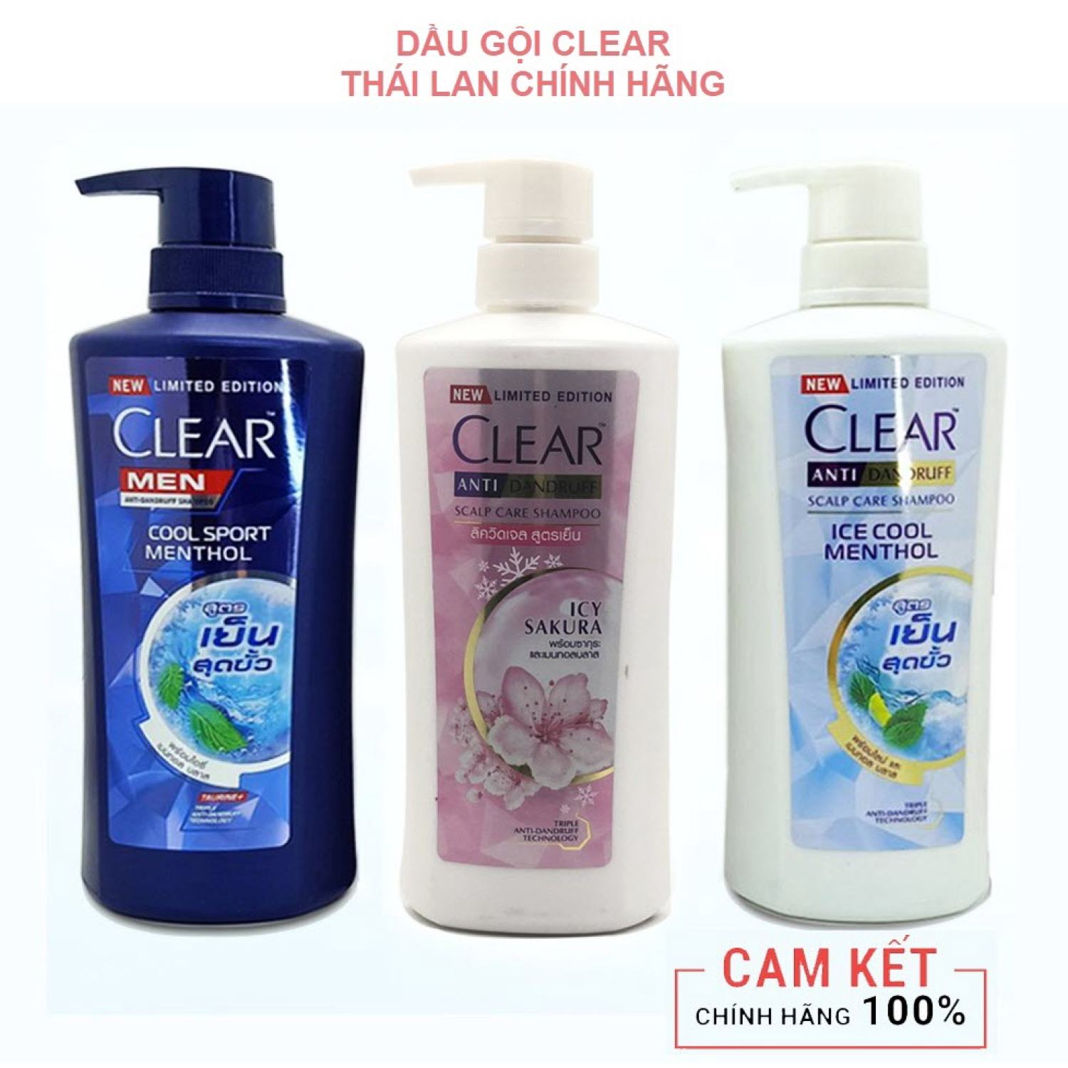 Dầu gội clear men/ bạc hà & hoa anh đào