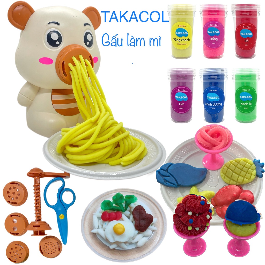 Đồ chơi gấu làm mì hàng việt nam, từ đất nặn takacol 100% làm từ bột mì, giúp bé sáng tạo thông minh, giải trí cho bé...