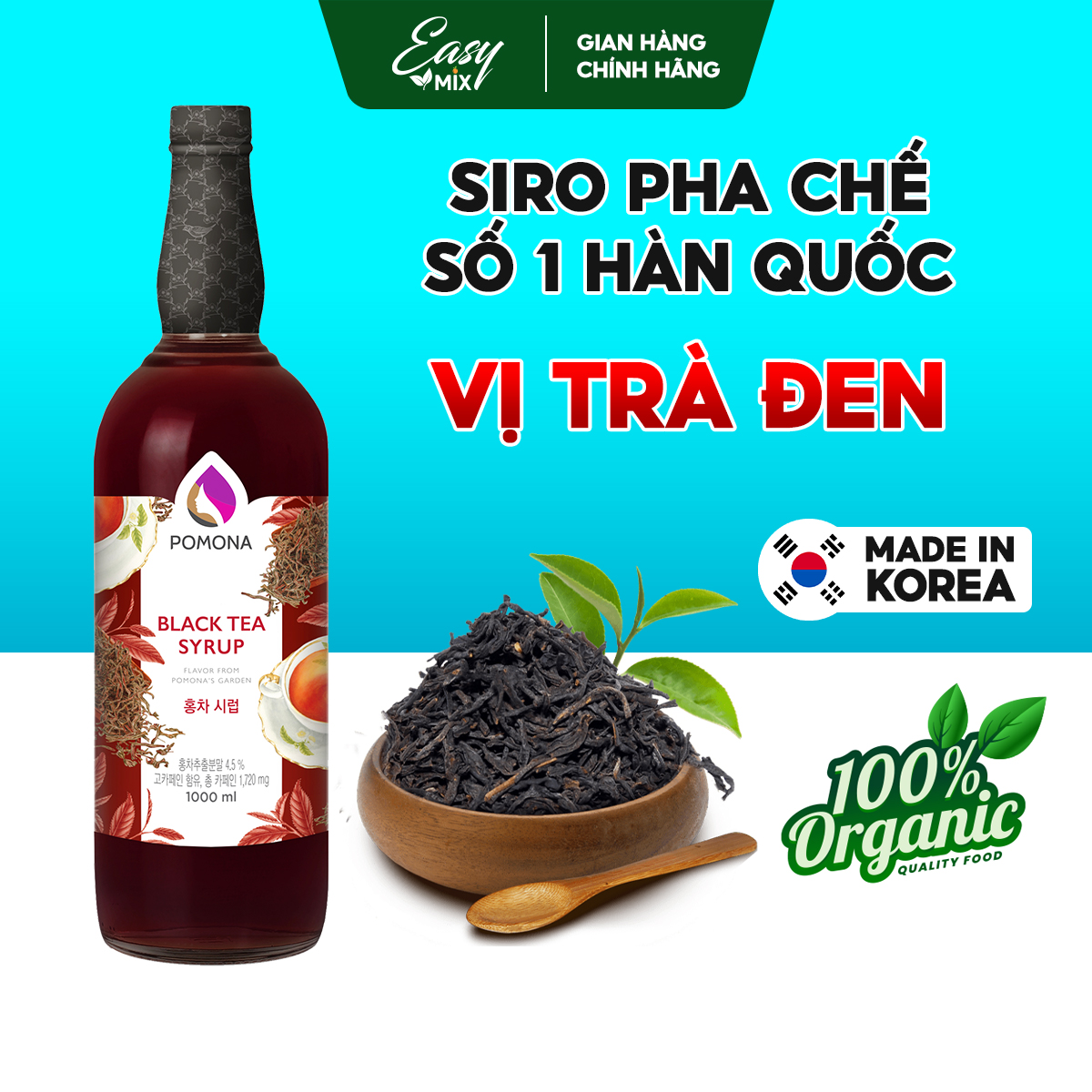 Siro Trà Đen Pomona Black Tea Syrup Nguyên Liệu Pha Chế Hàn Quốc Chai Thủy Tinh 1 Lít