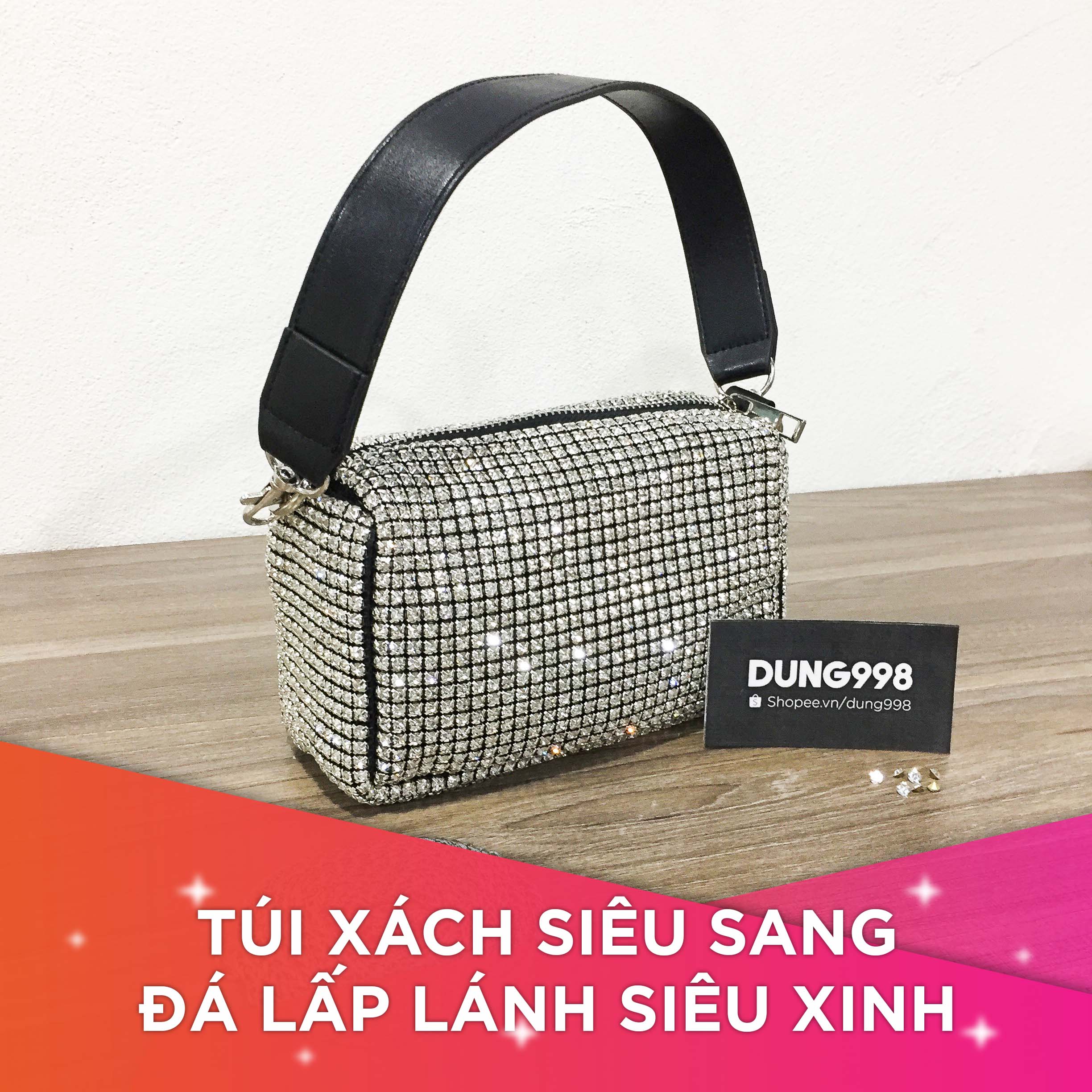 [Túi đá khâu] Túi xách nữ Clutch MC đính đá lấp lánh siêu sang