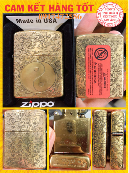 Bật Lửa Zippo Armor Vỏ Dầy, Khắc Chìm 5 Mặt Hình Bát Quái - Vỏ Dầy - RUỘT VÀNG