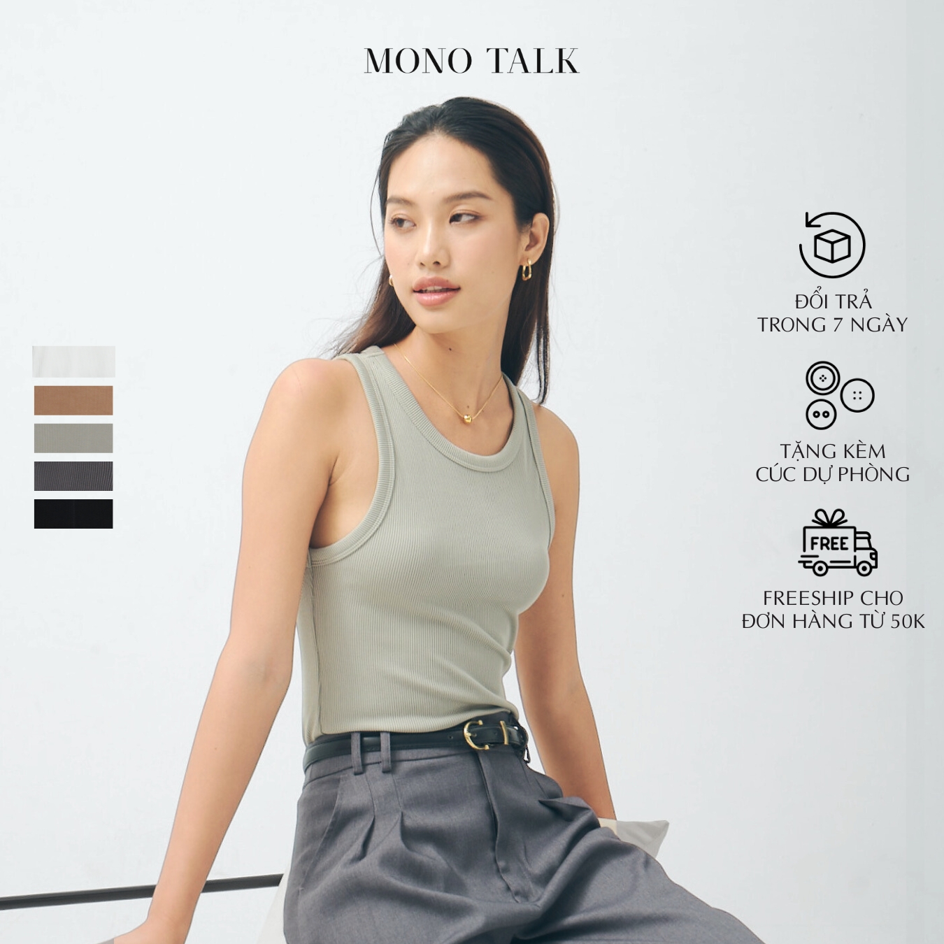 Áo tank top dáng ôm cổ yếm co giãn nhiều màu_monotalk 22t20002ft